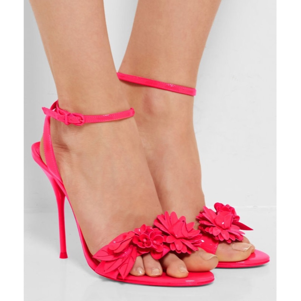 Sophia Webster Lilico Floral Leather Ankle Strap Stiletto Sandal Heels Pink 37.5 - Picture 2 of 16